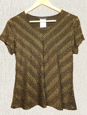 Lana Lee Canada Textured Metallic Lace Top Medium Black Stretch Short Sleeve